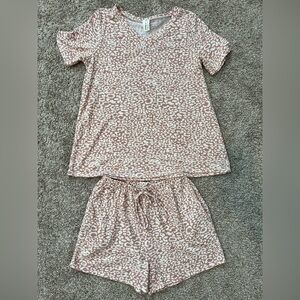 Leopard Print V-Neck Pajama Top and Shorts Set